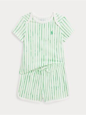Ralph Lauren Green Striped Cotton Jersey Tee & Short Set